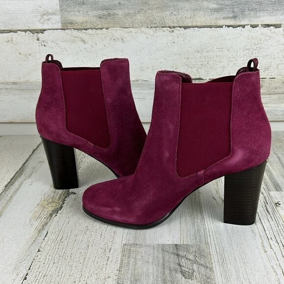 Michael Kors Lottie Women’s 10 Berry Suede Block Heel Ankle Boots New pull on - Picture 9 of 12